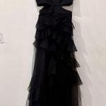 BCBGMaxazria Joela Tulle Pleated Waist Cutot Ruffle Maxi Gown Black Women's 0 Photo 0