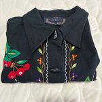 VTG Life Style Fruit‎ Embroidered Vest Sleeveless Button Up Black Linen Blend M Size M Photo 4
