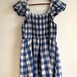 Old Navy  Womens Dress Blue White Gingham Plaid Flutter Sleeve Smocked Size Large Photo 1