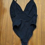 ZARA  Black Ruched Smocked Back High Cut V Neck One Piece Swimsuit Photo 3