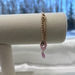 Gold Chain Bracelet with Pink Flower Charms Photo 2