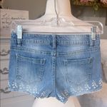 Forever 21 Low Rise Blue Denim Shorts with White Embroidery Photo 9