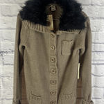 Vertigo Paris Vertigo NWT Wool Blend  Cozy Chic Glam Faux Fur Collar Cardigan  Size Large Photo 0