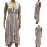 Bohemian Deep V Neck Tassel Lace Accent Sleeveless Lightweight Dress Medium Pink Photo 1