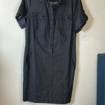 Vince Charcoal Button-Up Dress MIDI Size 12 Denim look rolled short sleeve Photo 1