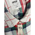 Aerie  Pajama‎ Top Womens XS Plaid Flannel Button Up White Green Red Christmas PJ Photo 6
