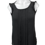 Loft  Womens Black Sleeveless Ruffle Crewneck Pleats Keyhole Casual Blouse Top XS Photo 0