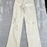 PacSun Jeans 90's Boyfriend Women's Sz 24 Beige Cotton Ripped Knees Distressed Photo 0