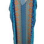 Blue Orange Geometric Print Chiffon Kaftan Beach Swim Cover Up One Size NWOT Photo 1