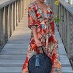 Nicholas Asilah floral linen long sleeve cutout tie midi dress 10 Red Photo 0