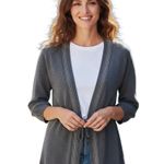Velvet by Graham & Spencer Gray Cashmere Tie Cardigan with Glitter Lapels Photo 0