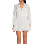 Gianni Bini Katrina Eyelet Mini Dress Cotton Long Sleeve A Line White Medium NWT Photo 1