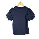 Gracia  Embroidered Ruffle Puff Short Sleeve Top Navy Size Small Photo 1