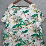 Cynthia Rowley Womens 3X Linen Top Amalfi Coast Print Short Sleeve Button Detail Photo 0