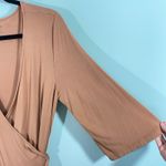 Caden Lane Maternity Postpartum Breast Feeding Bamboo Short Sleeve Wrap Dress Brown Size M Photo 4