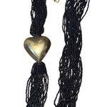 Long Black Seed Bead Necklace Beaded Multiple Strands Gold Heart Women's Jewelry Photo 4