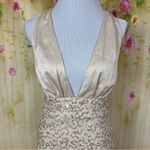 Bebe Sequin Ivory Plunging Neckline Dress Size M Photo 3