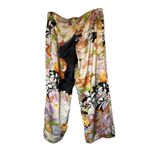 Natori Black Multi-Color Floral Drawstring Waist Cropped Pants Women Sz S Photo 1