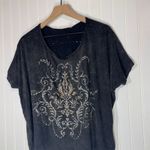 Miss Me S Black Burnout Graphic Top NWT Boho Western Damask Tee Braided Back Photo 1