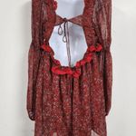 Free People Pennie Printed Babydoll Lace Ruffles Mini Dress S Cherry combo size Photo 5