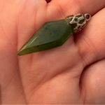 Vintage Jade Pendants Set of Two Silver Tone Green Photo 5