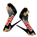 Missoni Multicolor Beige Red Black Chevron Peep Toe Platform Heels Size 37 Photo 4