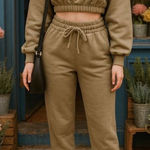 Zenana  2 Pcs Crop Sweatshirt Tracksuit Jogger Pants Set Outfit Active Loungewear Size Small Dusty Green Photo 0