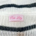 Pink Lily Black Cream White Stripe Long Sleeve Knit Long Length Cardigan Small Photo 6