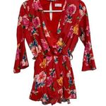Pink Lily Women's Red ¾ Bell Sleeve Floral Romper Size S Small MISSING BELT Photo 0
