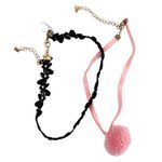 Forever 21  Pink Pom Pom Choker with Black Lace Choker Necklace Set Photo 0