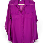 CAbi Purple Sheer Long Sleeve Button Down Shirt Womens L Classic Preppy Parisian Photo 0