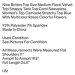 Nine Britton Top Size Medium Floral Velvet Top Strappy Tank Top Cami Sleeveless Women's Top Photo 1