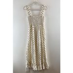 ZARA Smocked Square Neck Ruffle Hem Polka Dot Midi Dress Cream Black XS Photo 3