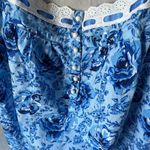 Vintage Muumuu 1X Blue Floral Sleeveless Lace Accents Nightgown Lightweight Photo 2