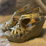 Fergalicious  Gold Strappy Wedges Size 8 Photo 0