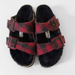 Birkenstock Arizona Rivet Shearling Wool Plaid Red Sandals SZ 36 US 5 Narrow Photo 1
