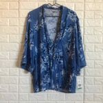 Allison Daley  indigo Blue orchid floral tie front kimono jacket Plus‎ Size OS Photo 2