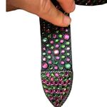 MICHAEL MORRISON Swarovski WICKED Leather Belt Rhinestone Pink Green Cowgirl S/M Black Photo 3