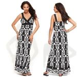 INC Beaded Crochet Geometric Print Maxi Dress Empire Waist black white X-small Photo 1