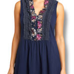 Deletta  by Anthropologie Sleeveless Floral Dot Ruffle Trim Top V-Neck Size XS Photo 0