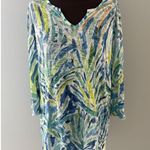 Shana Tunic Top Womens Large Blue Green White Palm Beach Lagenlook Art to Wear Photo 0