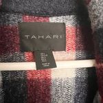 Tahari  Blue Check Button Wool Blend Fringe Over Coat Size Large Photo 1