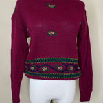 Hunt Club Vintage  Maroon Sweater Floral Design Sz Small Linen Cotton Photo 0