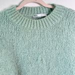 ZARA ‎ Women’s Mint Green Wool Blend Chunky Cable Knit Sweater Large Long Sleeve Photo 2