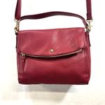 Cute Red Pleather Two Strap Crossbody Purse Bag Vegan Gold Hardware Pockets EUC Photo 0