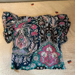 Maria Cher multicolored blouse short sleeve top ruffle sleeves small Blue Photo 4