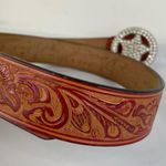 Western Embellished Star Bling Tooled Bonded Leather Belt Sz Large Red Photo 3
