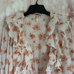Free People White Amanda Ruffle Long Sleeve Wrap Orange Floral Top Photo 3