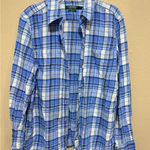 Ralph Lauren Lauren ‎ Denim Plaid Button Down Shirt Womens Small Blue White Photo 0
