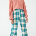 Free People Plaid Jules Wide-Leg Pants In Blue Green Size 2 Photo 0